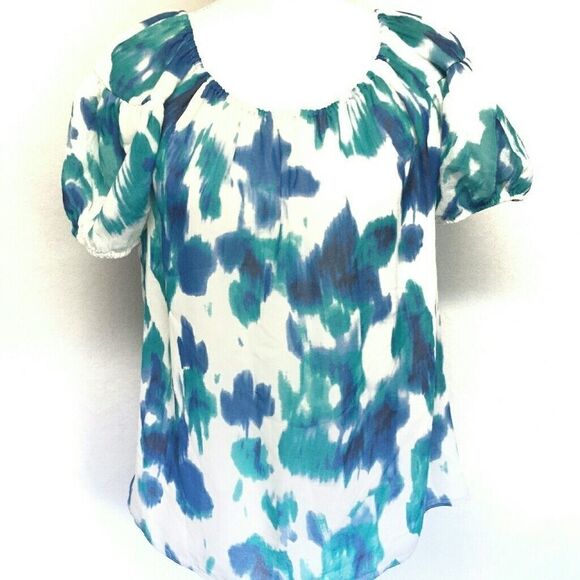 KENNETH Cole Watercolor Silk Blouse  Wide Shoulder - Picture 1 of 7